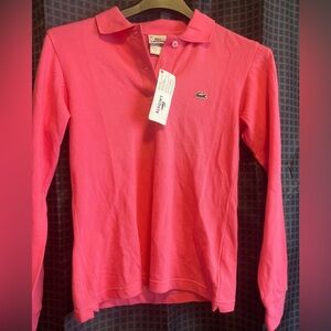 Lacoste Long-Sleeve Polo Top in Bright Pink